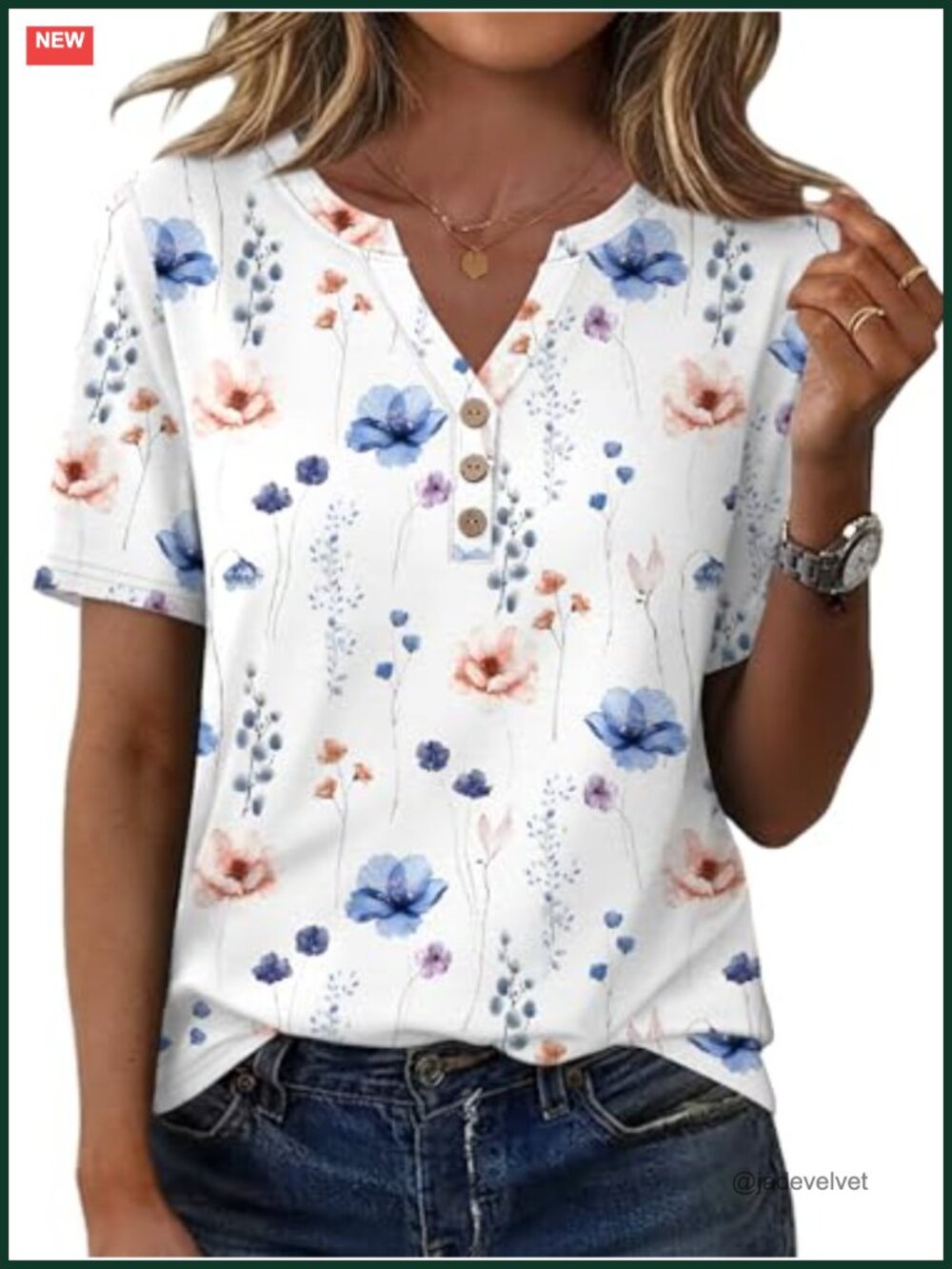 Women's Short Sleeve Henley V-Neck Blouse Casual Business Work Top